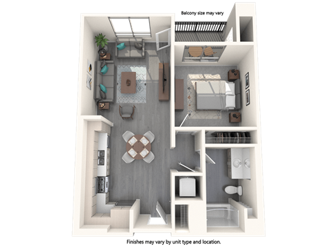 Floor plan for 1 bed, 1 bath, 740 sqft